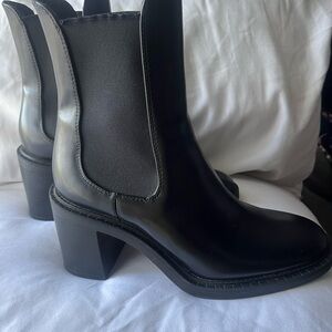 Zara Black Heeled Boots with Chunky Block Heel